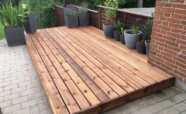 Wooden deck in garden